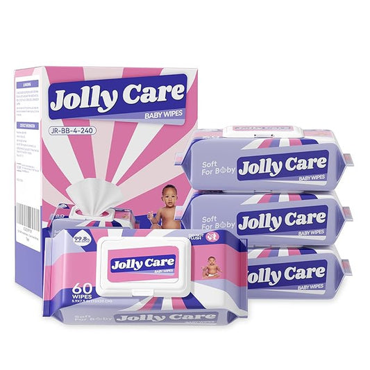 Sensitive Baby Wipes Unscented, 99% Water-based Wipes, Fragrance-free, Alcohol-free, Hypoallergenic, Soft, Large and Thick for Hands, Face, Toys, 4 Flip-Top Packs (240 Wipes Total)