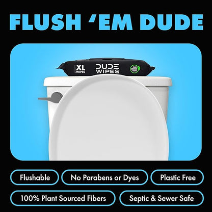 DUDE Wipes - Flushable Wipes with DUDE Bombs Toilet Spray - 18 Pack, 864 Wipes + 1 Spray Bottle - Unscented Extra-Large Adult Wet Wipes with Vitamin-E & Aloe - Forest Fresh Stank Eliminator