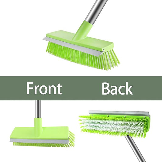 MEIBEI Floor Scrub Brush with Rubber Blade-54 Inches, Stiff Bristles Deck Brush with Adjustable Long Handle, Ideal for Cleaning Kitchen, Bathroom, Garage, Yard and Patio