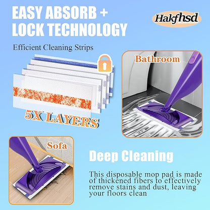 60 Pack Disposable Mop Pad Refills Compatible with Swiffer Wet Jet, Thick Wet Replacement Pads for Swiffer 10-12in Spray Mops,Deep Cleaning and Absorbent