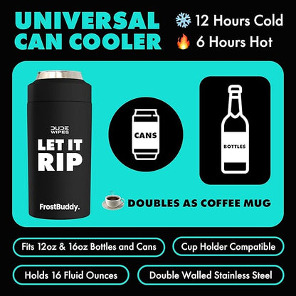 DUDE Wipes - FrostBuddy Universal Can Cooler + Extra-Large Flushable Wet Wipes - 1 Pack, 48 Wipes - Mint Chill - Gifts for Men