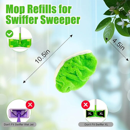 6 Pack Reusable Microfiber Mop Pads Compatible with Swiffer Sweeper Mop (10-12in), Washable Dry Sweeping Cloths & Wet Mop Pads, Flat Dust Mop Replacement Refills for Hardwood Floors Cleaning