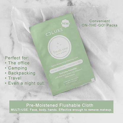 Fresh One (Body, Face, or Toliet) - Personal Cleansing | All Natural & Flushable, Sensitive Skin, Deodorizing, Hand Wipes, Moisturizing, Individually Wrapped on-the-go Singles