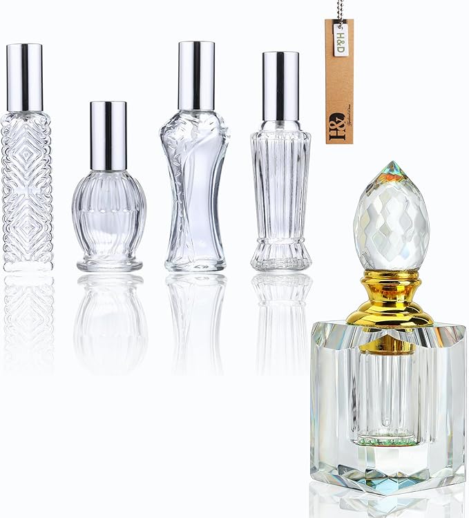 H&D HYALINE & DORA Vintage Refillable Perfume Bottles Glass Empty Spray Bottle and 3ML Refillable Crystal Perfume Bottle Empty, Clear Crystal Cut Travel Perfume Bottle
