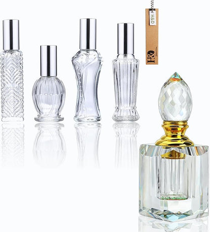 H&D HYALINE & DORA Vintage Refillable Perfume Bottles Glass Empty Spray Bottle and 3ML Refillable Crystal Perfume Bottle Empty, Clear Crystal Cut Travel Perfume Bottle