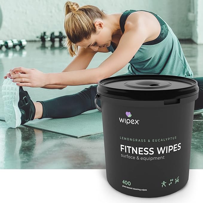 Wipex Gym Wipes for Equipment Bundle – Get 800 Wipes with (1) Lemongrass & Eucalyptus Bucket & (1) Refill Roll, Plant-Based Fitness Equipment Wipes, Clean Surfaces & Mats, 400 Count (Pack of 2)