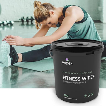Wipex Gym Wipes for Equipment Bundle – Get 800 Wipes with (1) Lemongrass & Eucalyptus Bucket & (1) Refill Roll, Plant-Based Fitness Equipment Wipes, Clean Surfaces & Mats, 400 Count (Pack of 2)