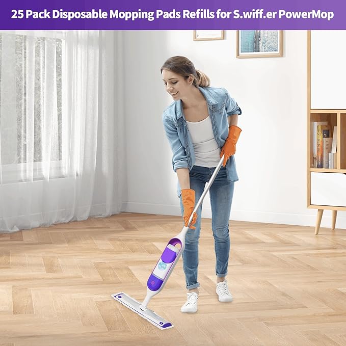 25 Pack Disposable Mopping Pads Refills for Swiffer PowerMop Multi-Surface & Wood Mops, Spray Clean Pads Replacement for Floor Cleaning（Purple Without Handle）