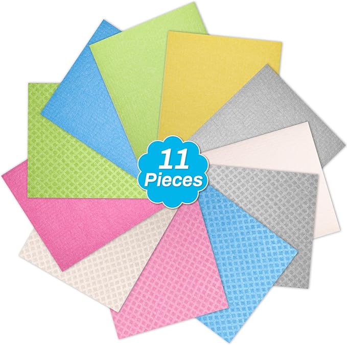 Lucomb 11 Pack Swedish Dish Cloths for Kitchen, Highly Absorbent Reusable Dishcloth Towels Cellulose Sponge Kitchen Rags for Drying Dishes Wiping Surfaces, Dishwasher Safe