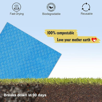 Swedish Dishcloths - 10 Pack Reusable Kitchen Dishcloths - Ultra Absorbent Dish Towels for Washing Dishes - Cellulose Sponge Cloth Cleaning Cloths - Blue