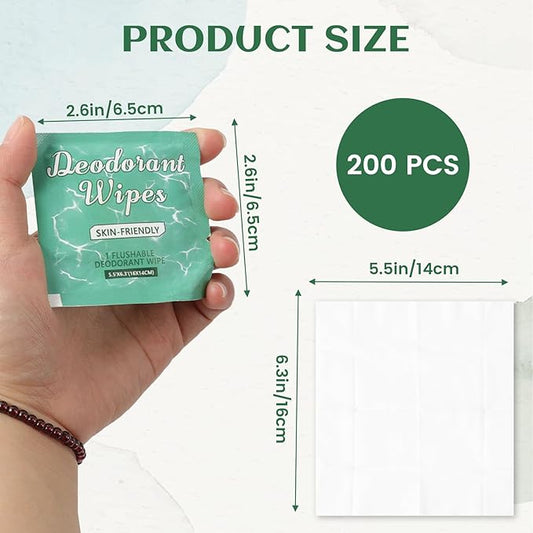 200Pcs Travel Deodorant Wipes, Travel Size Mini Bulk Deodorant Wipes Individually Wrapped Wipes Women, Body Wipes for Women Wet Flushable Armpit Wipes for Body Cleaning
