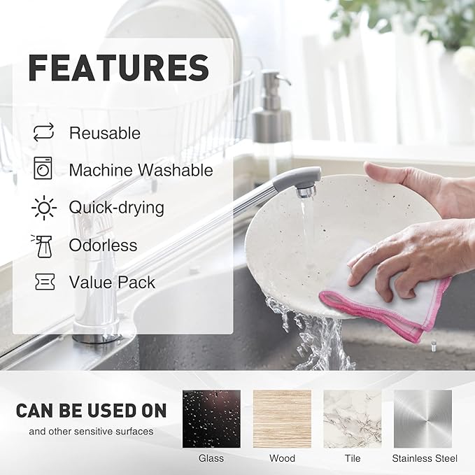 OnBrand Naturally Wood Fiber Cleaning Cloth, Microfiber Cleaning Cloths, 10 PK (12" x 10.7" Each), 8 Layers High-Density Super Absorbing Dish Cloths, Reusable General Kitchen Towel 1