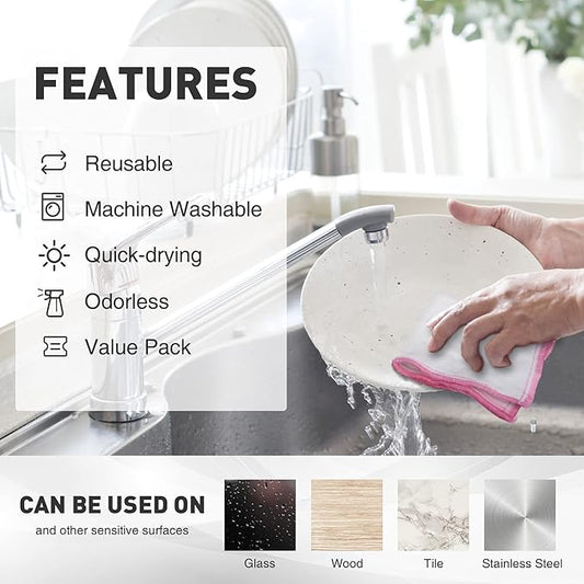 OnBrand Naturally Wood Fiber Cleaning Cloth, Microfiber Cleaning Cloths, 10 PK (12" x 10.7" Each), 8 Layers High-Density Super Absorbing Dish Cloths, Reusable General Kitchen Towel 1