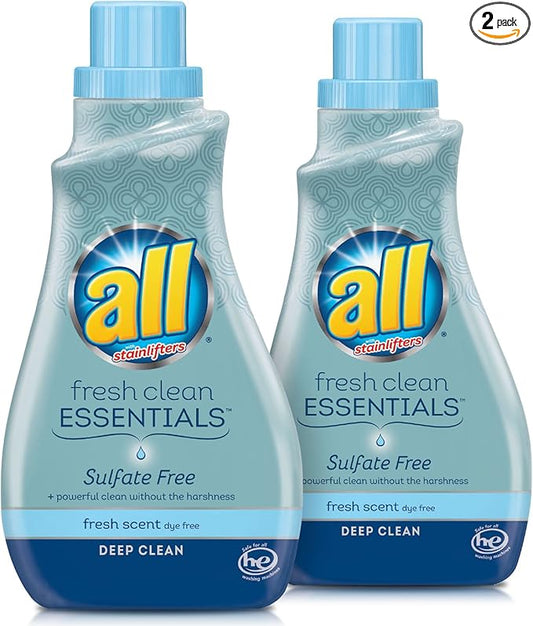 all Fresh Clean Essentials Laundry Detergent, Sulfate Free, Fresh Scent, 30 Fl Oz (Pack of 2)