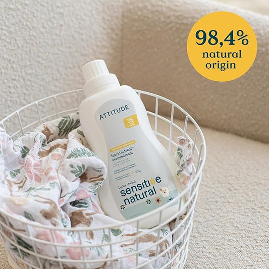 ATTITUDE Baby Fabric Softener for Sensitive Skin, Plant and Mineral-Based Ingredients, Vegan and Cruelty-free Household Products, Unscented, 35 Loads, 33.8 Fl Oz (Pack of 6)