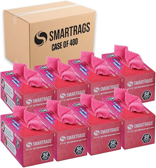 Arkwright Smart Rags in Box - (Bulk Case of 400) Lint Free Microfiber Cleaning Cloth, Scratch & Streak-Free, Dispensable Wash Towels for Cars, Window Glass, and Auto Shop, 12 x 12 in, Pink
