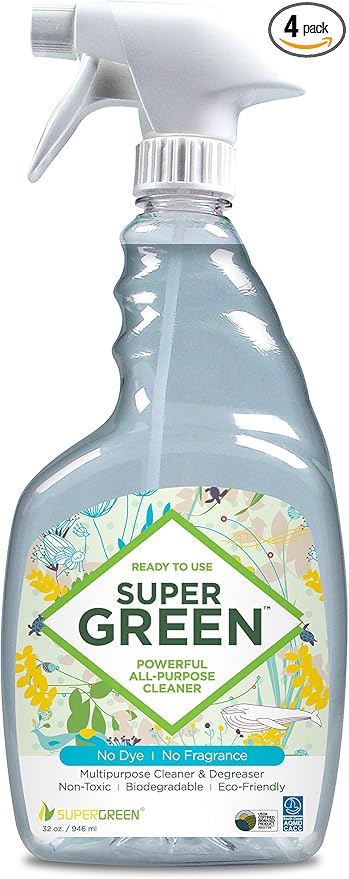 SuperGreen Powerful All-Purpose Cleaner and Degreaser | USDA Certified Bio-Based, Non-toxic, NO Ammonia or Phosphates, 32 fl oz 4-Pack (4)