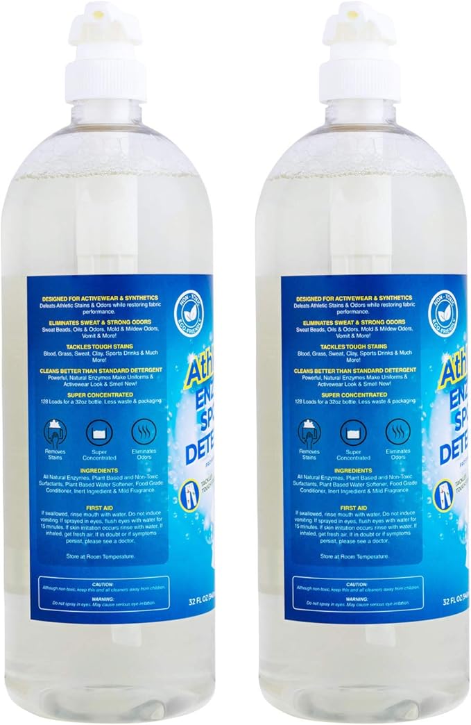 AthletX Enzyme Sports laundry detergent liquid - 256 Loads Total - USA Made - 32oz 2pack