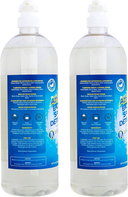 AthletX Enzyme Sports laundry detergent liquid - 256 Loads Total - USA Made - 32oz 2pack