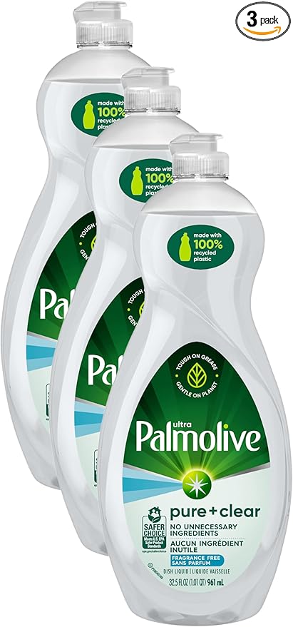 Palmolive Ultra Dishwashing Liquid Dish Soap, Pure + Clear Fragrance Free - 32.5 Fluid Ounce (Packaging may vary) (Pack of 3)