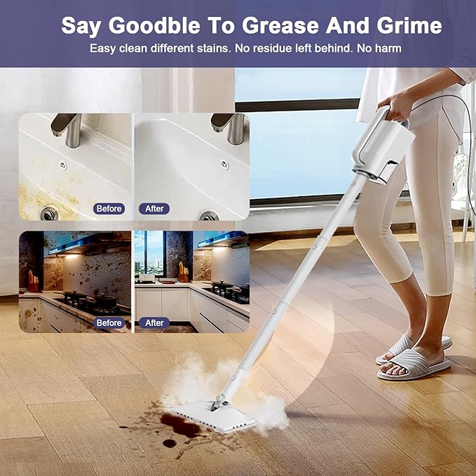 Steam Cleaner, 6 in1 Rotated Steam Mop Cleaner with 2 Modes, 2 Microfiber Pads, 400ML Removable Tank, 23FT Power Cable, Detachable Steam Mops for Floor, Laminate Floor, Tiles Cleaning (Sliver Gray)