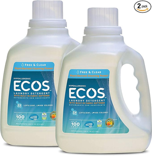 Earth Friendly Products Ecos 2x Liquid Laundry Detergent, Free & Clear, 100 Fl Oz (Pack of 2)