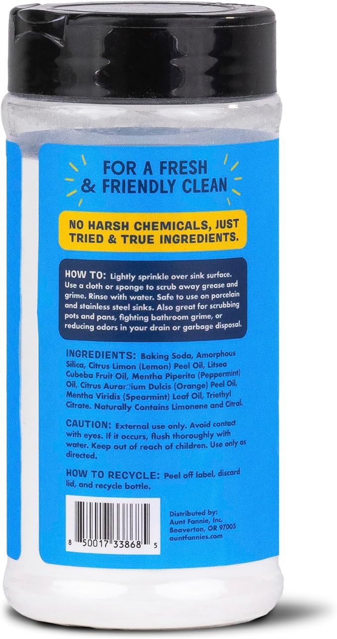 Aunt Fannie's Sink Refresher, Bright Lemon Powder Scrub and Odor Minimizer for Sinks, Drains and Garbage Disposals, 16 Ounces (Pack of 6)