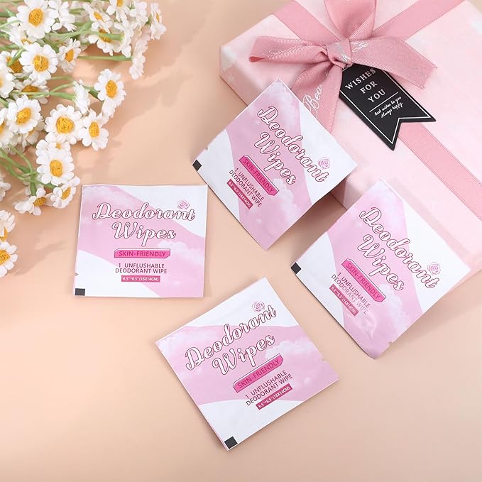 200Pcs Travel Deodorant Wipes, Travel Size Mini Deodorant Wipes Bulk for Homeless Individually Wrapped, Body Cleaning Supplies for Women Wet Armpit for Body Cleaning Rose
