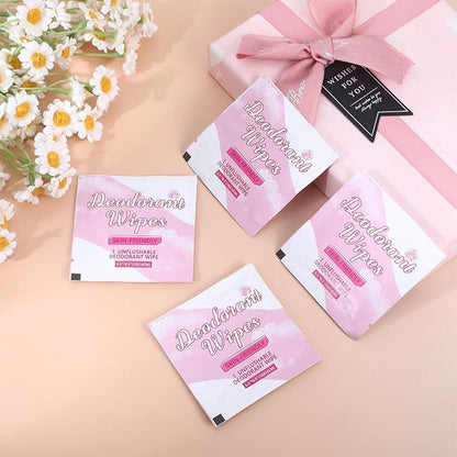 200Pcs Travel Deodorant Wipes, Travel Size Mini Deodorant Wipes Bulk for Homeless Individually Wrapped, Body Cleaning Supplies for Women Wet Armpit for Body Cleaning Rose