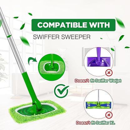 12PCS Reusable Microfiber Mop Pads Washable Wet Pads Compatible with Swiffer Sweeper Refills Pads Dry Sweeping Cloths Mop Head Replacement for Household Cleaning