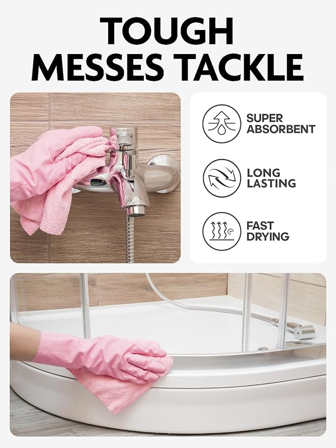 Fantasticlean Microfiber Cleaning Cloth Roll -150 Sheets, Tear Away Microfiber Towels, 12" x 12", Reusable Washable, Ultra Absorbent Dish Rags for Car, Home, Garage or Shop (2 Rolls of Pink)