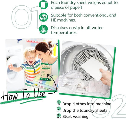 CLEARALIF Laundry Detergent Sheets, Unscented, 64 Load, CLEARALIF Laundry Detergent Strips Eco Friendly & Hypoallergenic