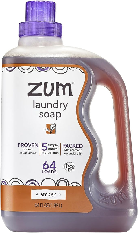Zum Laundry Soap by Indigo Wild - Liquid, Plant-Based Soap with Baking Soda, Essential Oils, Coconut Oil & More - Wash Up to 64 Loads - Amber - 64 fl oz