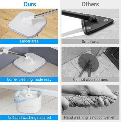 Spin Mop and Bucket with Separate Dirty and Clean Water for Floor Cleaning Spinning Mop
