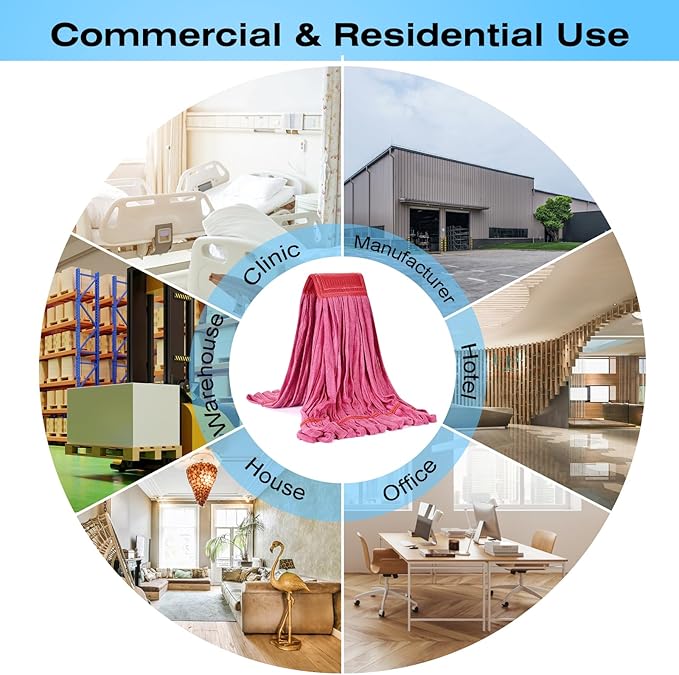 Matthew Cleaning Large Microfiber Tube Mop Heavy Duty Mop Head Replacement,Excellent Absorbency,Premium launderability,Reusable,Loop end for Home,Commercial and Industrial Use-Red 3Pack