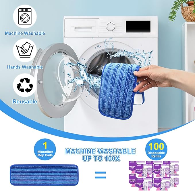 4 Pack Upgraded Reusable Mop Pads Compatible with Swiffer PowerMop, Mop Refill Pads Replacement for Swiffer Power Mop Spray Mop Pads for Multi-Surface Floor Cleaning, Quality Updated Cationic Material