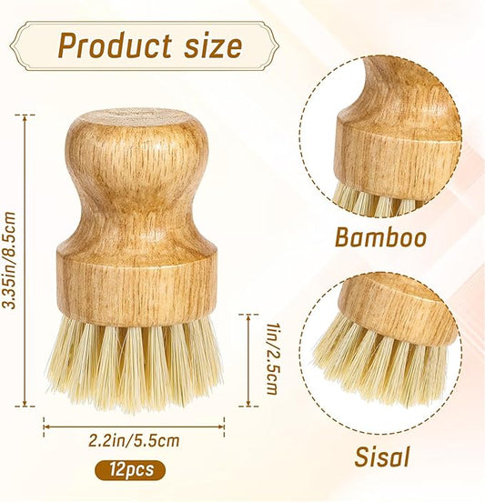 12 Pcs Bamboo Dish Scrub Brushes Kitchen Dishwashing Cleaning Brush Wooden Scrubbers Set Sisal Bristles Cleaner Scrubber for Washing Cast Iron Pan Pot Sink Spatula