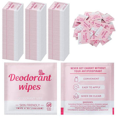 Timgle 100 Pcs Travel Deodorant Wipes Individually Wrapped Armpit Antiperspirant Deodorant Sweat Body Wipes for Women Men Teens Sports Travel Cleanse Skin and Underarm Excessive Sweating(Rose)