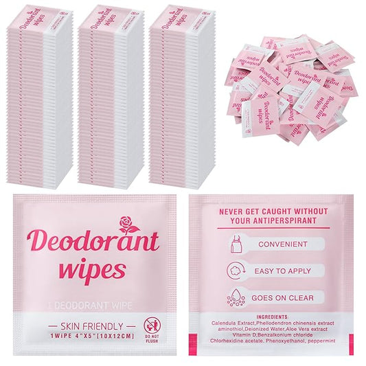 Timgle 100 Pcs Travel Deodorant Wipes Individually Wrapped Armpit Antiperspirant Deodorant Sweat Body Wipes for Women Men Teens Sports Travel Cleanse Skin and Underarm Excessive Sweating(Rose)