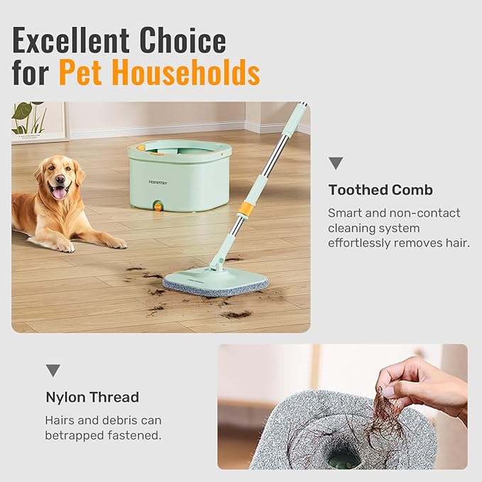 Spin Mop and Bucket Set with Detachable Inner Mop Bucket, Mops and Buckets for Floor Cleaning Includes 4 Replaceable Thick Microfiber Mop Pads