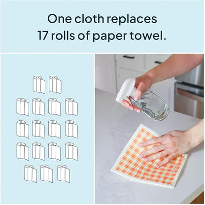Orange Swedish Sponge Dishcloth Pack of 6 - Reusable, Washable, Odor & Scratch Free, Made with Wood Cellulose & Cotton, Multi-Use for Dishes & Counters, Replaces 17 Rolls of Paper Towel
