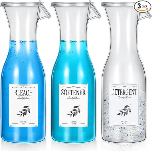 Layhit Laundry Detergent Dispenser 40oz Fabric Softener Dispenser, Liquid Laundry Detergent Container, Laundry Detergent Organizer for Laundry Room Organization with 3 Labels, 3 Pack (White)