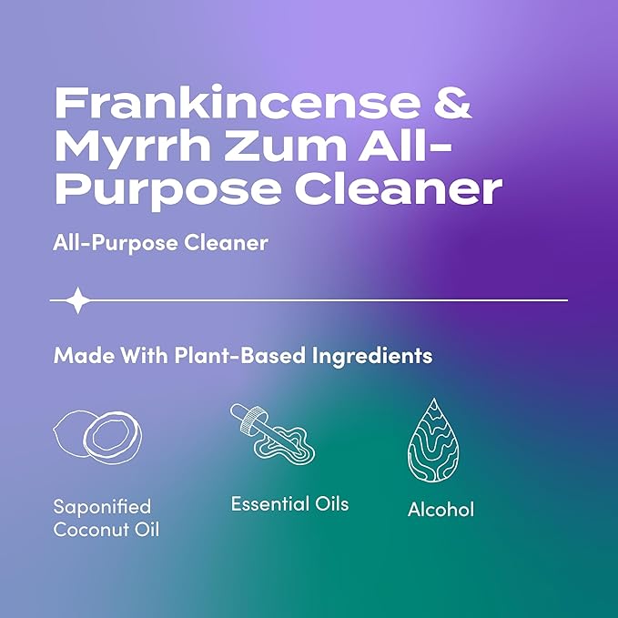 Zum by Indigo Wild All-Purpose Cleaner - Natural Multipurpose Cleaner Made with Essential Oils, Baking Soda & More - Frankincense & Myrrh, 16 fl oz
