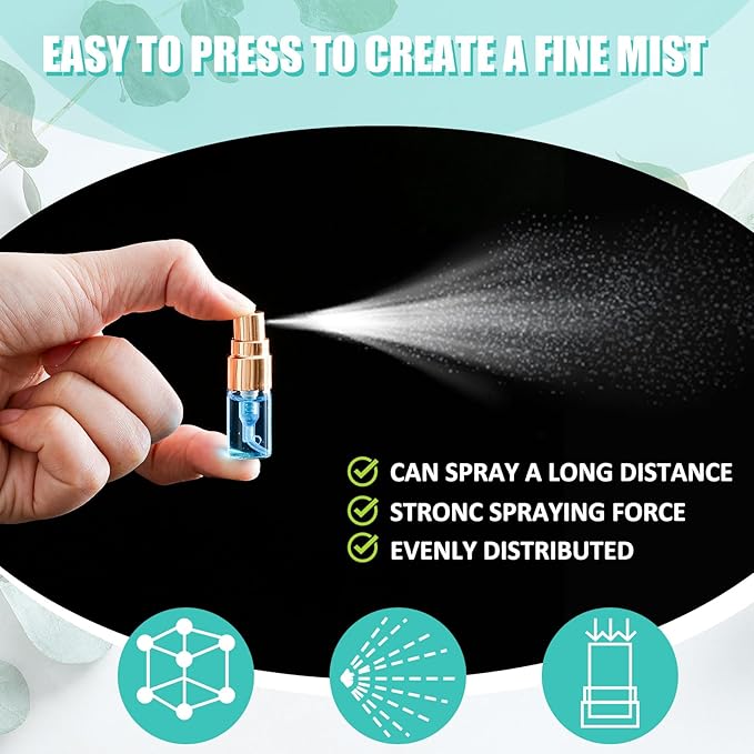 Zhehao 100 Pcs Mini Spray Bottles Clear Glass Perfume Bottles Refillable Fine Mist Perfume Atomizer Portable Empty Sample Containers for Cleaning, Essential Oils, Travel(2 ml)