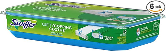 Swiffer Sweeper Wet Mopping Pad Refills for Floor Mop Open Window Fresh Scent 12 Count(Pack of 6)