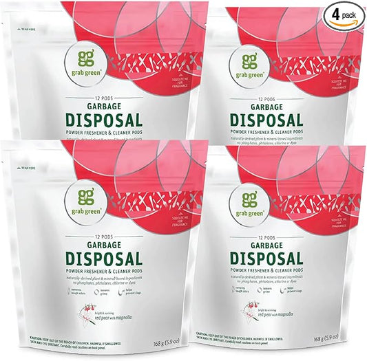Grab Green Naturally-Derived, Mineral-Based Disposal Cleaner & Freshener Pods, Red Pear with Magnolia, 12 Pods (4-Pack)
