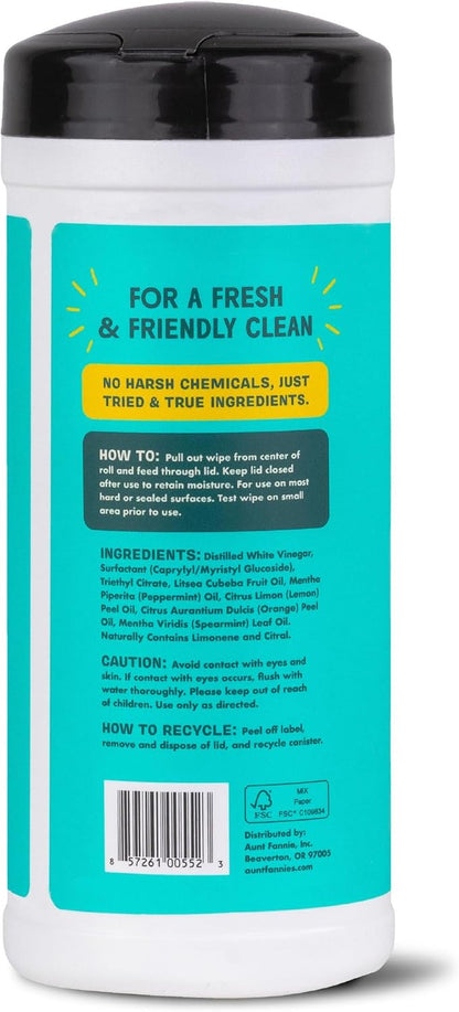 Aunt Fannie's Natural Cleaning Vinegar Wipes, Multipurpose Surface Cleaner, Bright Lemon Scent, 35 Count (Pack of 3)