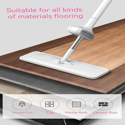 360 Hands-Free Self Wringing Floor Cleaning Mop, Flat Mop - Microfiber with 4 x Washable Pads, Hand Washing Free for Hardwood and Window, White