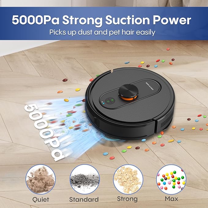 Robot Vacuum and Mop,5000Pa Robotic Vacuum Self Emptying,60 Days Hands-Free, 3-in-1 LiDAR Robot Vacuum Cleaner,Wi-Fi/App/Alexa,Perfect for Pet, Hard Floors, Carpet