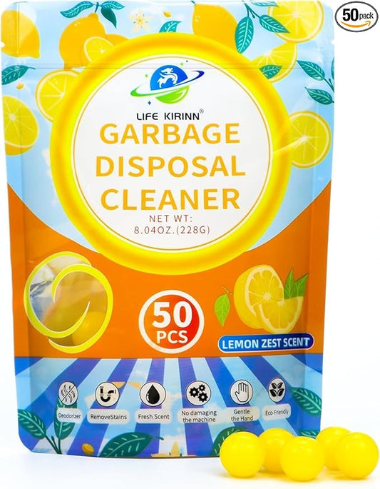 Garbage Disposer Freshener,Sink Disposal Odor Eliminator,50 Count Lemon Scented Deodorizer Drops,Kitchen Sink Freshener Pods